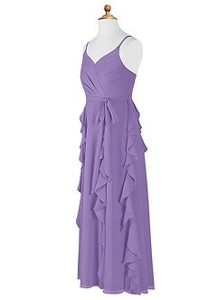 Azazie Peyton Junior Vestido de Tahití de Gasa de Corte En A con Volantes en cascada Cuello en V image8