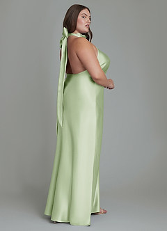 Azazie Velli Bridesmaid Dresses Dusty Sage Sheath High Neck Metallic Satin Dress image2