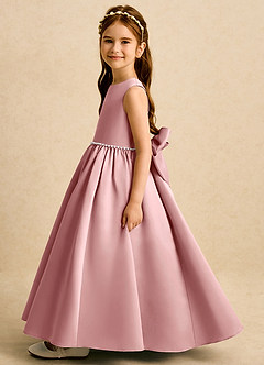 Azazie Daisies Flower Girl Dresses Dusty Rose Ball-Gown Bow Matte Satin Dress image4