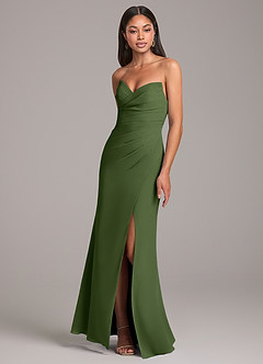 Azazie Yola Bridesmaid Dresses Olive Sheath Pleated Chiffon Convertible Dress image3