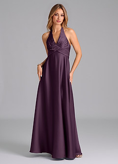 Azazie Tessie Robes de demoiselle d'honneur Robe Trapèze en Satin extensible Plissée Prune image5