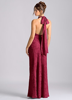 Azazie Velli Bridesmaid Dresses Burgundy Mermaid High Neck Floral Burnout Dress image2