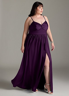 Azazie Zeya Bridesmaid Dresses Grape A-Line Pleated Stretch Satin Dress image12