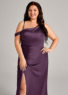 Azazie Madelyn Bridesmaid Dresses Plum Mermaid One Shoulder Stretch Satin Convertible Dress image10