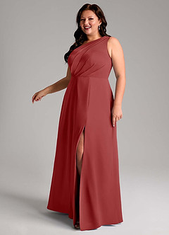 Azazie Phaedra Bridesmaid Dresses Rust A-Line One Shoulder Chiffon Dress image6