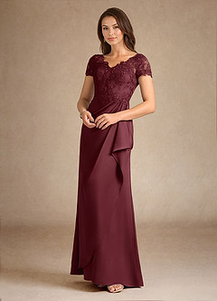 Azazie Santa Ana Kleider für die Brautmutter A-Linie Spitze Stretch-Satin Kleid Cabernetrot image7