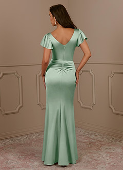 Azazie Roya Mother of the Bride Dresses Agave Mermaid V-Neck Pleated Stretch Satin Dress image4