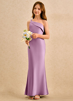 Azazie Almond Girls Formal Sukienki dla dziewczynek sypiących kwiaty Osłona Jedno ramię Satyna elastyczna Długość podłogi Sukienka image3