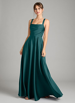 Azazie Shaude Bridesmaid Dresses Pine A-Line Pleated Stretch Satin Dress image1