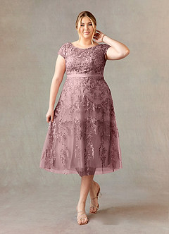Azazie Sanna Mother of the Bride Dresses Dusty Rose A-Line Scoop Lace Tulle Dress image7