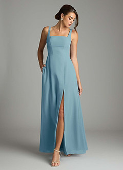 Azazie Debra Bridesmaid Dresses Moody Blue A-Line with Pockets Chiffon Convertible Dress image4