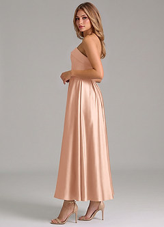 Azazie Lucienne Vestidos de madrinha de casamento Vestido Rosa Ouro de Cetim elástico de Linha A com Plissado image3