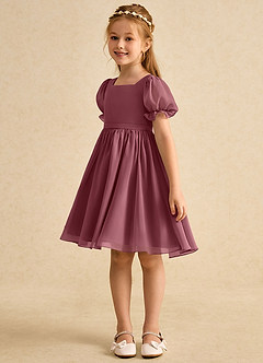 Azazie Jolie Flower Girl Dresses Desert Rose A-Line with Sleeves Chiffon Dress image5