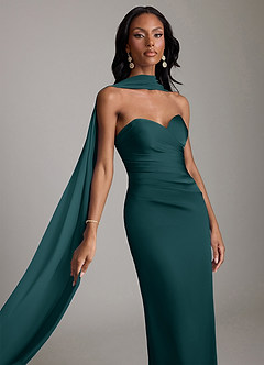 Azazie Sonora Vestidos de damas de honor Vestido de Pino de Satén Elástico de Corte Recto con Sin tirantes image4