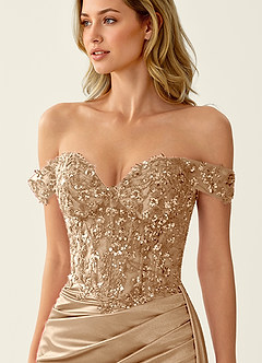 Nerine Champagne Lace Corset Lace Up Back Mermaid Prom Dress image2
