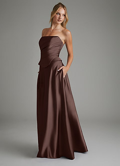 Azazie Amina Bridesmaid Dresses Ganache A-Line Corset Stretch Satin Dress image6