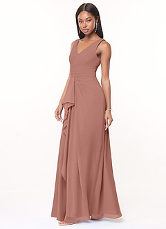 Azazie Julianna Robes de demoiselle d'honneur Robe Trapèze en Mousseline de soie Rose De Cèdre image3