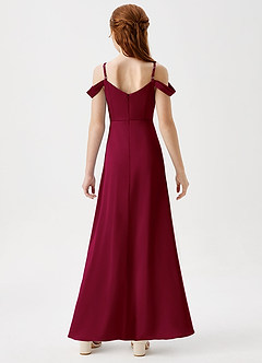 Azazie Ocean Junior Burgundy A-Line Off the Shoulder Stretch Satin Dress image7