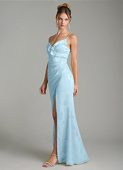 Azazie Larsa Bridesmaid Dresses Sky Blue Mermaid Ruched Floral Jacquard Burnout Dress image3