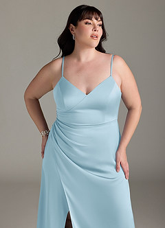 Azazie Marchella Bridesmaid Dresses Sky Blue A-Line Corset Stretch Satin Dress image11