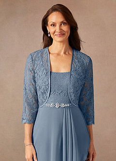 Azazie Ainsling Mère de la mariée Robes Robe Trapèze en Mousseline de soie Dentelle à encolure carrée Violet Crépusculaire image8