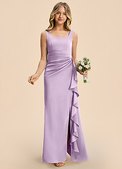Azazie Adrienne Junior Frosted Lilac Sheath Pleated Stretch Satin Dress image4