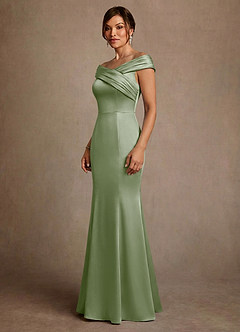 Azazie Aberdeen Mère de la mariée Robes Robe Fourreau en Satin extensible Plissée Vert Sauge image3