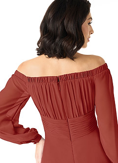 Azazie Rubina Final Sale Dusty Blue A-Line Long Sleeve Chiffon Dress image5