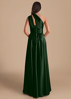 Azazie Charlize Bridesmaid Dresses Eucalyptus A-Line One Shoulder Metallic Satin Dress image2