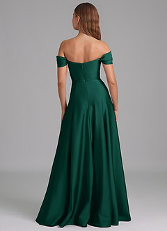 Azazie Seriana Bridesmaid Dresses Emerald A-Line Off the Shoulder Stretch Satin Convertible Dress image5