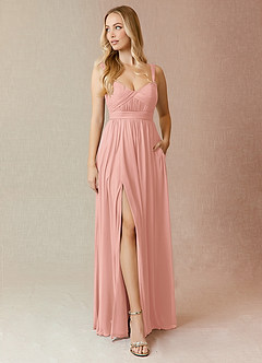 Azazie Reniya Bridesmaid Dresses Rosette A-Line Pleated Mesh Convertible Dress image1