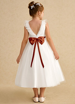 Azazie Amber Flower Girl Dresses Ivory Paprika A-Line Bow Tulle Dress image1