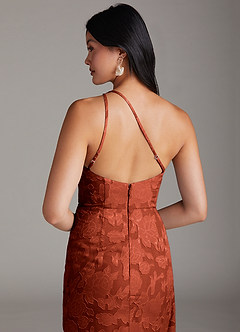 Azazie Mika Bridesmaid Dresses Auburn Sheath One Shoulder Floral Burnout Dress image6