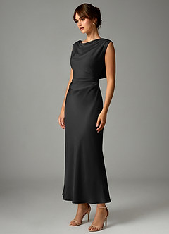 Azazie Kieryn Bridesmaid Dresses Black Mermaid Pleated Stretch Satin Dress image3