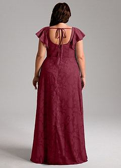 Azazie Bondi Bridesmaid Dresses Burgundy A-Line Side Slit Floral Burnout Dress image8