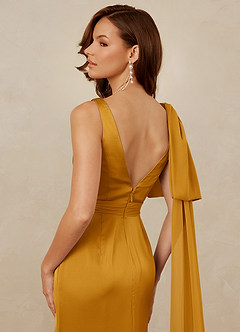 Christian Siriano Bridal for Azazie 1011 Bridesmaid Dresses Butterscotch Mermaid Bow Stretch Satin Dress image4