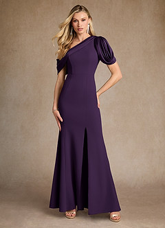 Azazie Paris Mother of the Bride Dresses Plum Mermaid Pleated Stretch Crepe Dress image4