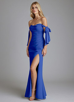 Azazie Nehemia Brudtärnklänningar Klä av Sjöjungfru i Chiffong Av axeln Kungsblå Konvertibel image4