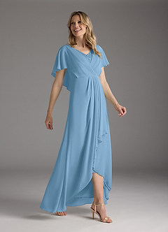 Azazie Eliza Mother of the Bride Dresses Steel Blue A-Line V-Neck Pleated Chiffon Dress image2