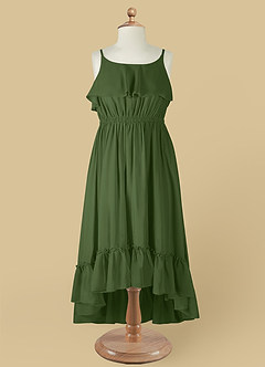 Azazie Karmen Blumenmädchenkleider A-Linie Gestreift Chiffon Kleid Olivgrün image8
