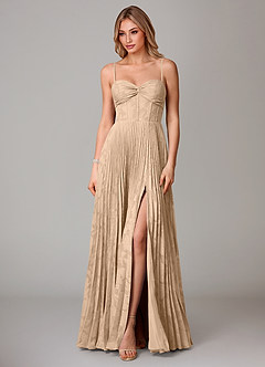 Azazie Akiko Bridesmaid Dresses Champagne A-Line Sweetheart Neckline Floral Burnout Dress image3