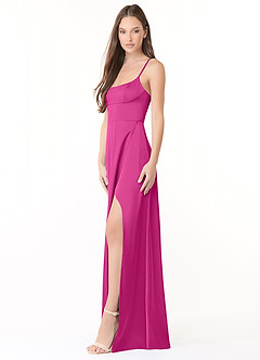 Azazie Halsey Brautjungfernkleider Etui Seitliche Cut-Outs Stretch-Satin Kleid Fuchsia image4