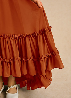 Azazie Kass Flower Girl Dresses Paprika A-Line Pleated Chiffon Dress image7
