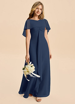 Azazie Selena Junior Dark Navy A-Line Ruched Chiffon Dress image5
