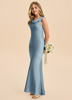 Azazie Rylina Junior Dusty Blue Mermaid Stretch Satin Dress image4