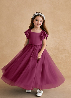 Azazie Suzy Blumenmädchenkleider A-Linie mit ärmel Tüll Kleid Maulbeerrot image4