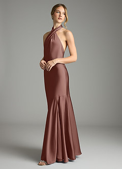 Azazie Lorena Vestidos de damas de honor Vestido de Expresado de Satén Elástico de Corte Sirena con Plisado image5