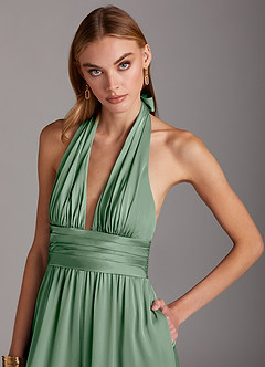 Azazie Oli Bridesmaid Dresses Agave Pleated Stretch Satin Jumpsuit image6