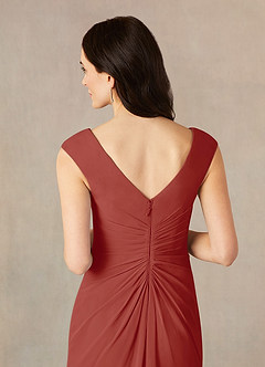 Azazie Sally Mother of the Bride Dresses Terracotta A-Line V-Neck Pleated Chiffon Dress image5