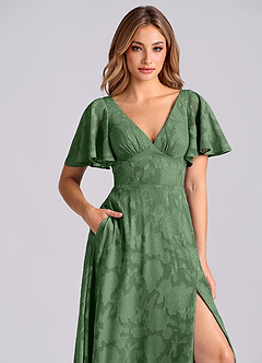 Azazie Kimber Bridesmaid Dresses Eucalyptus A-Line with Pockets Floral Burnout Dress image9